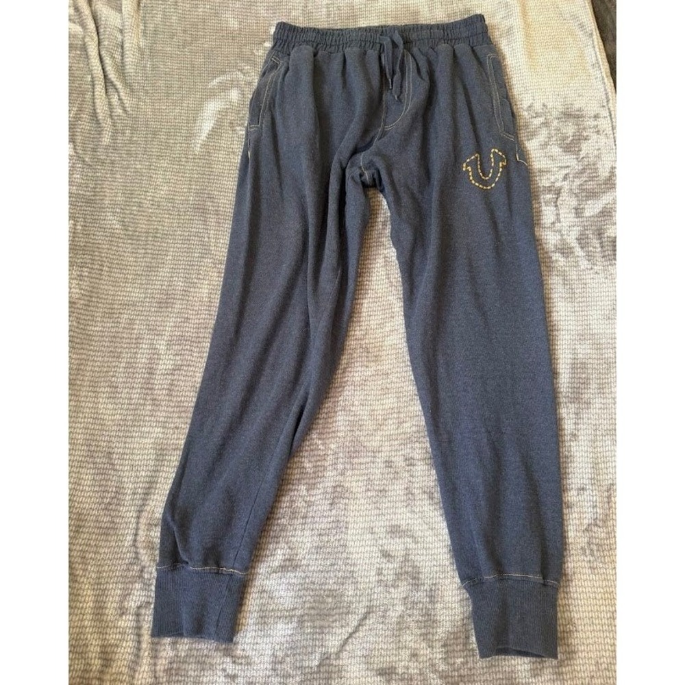 True Religion Lounge Wear‎ Joggers Mens Medium Blue Horseshoe Logo Sweats 28X28.